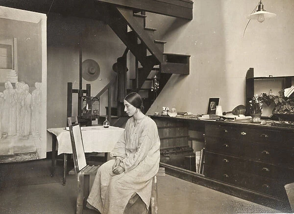 Winifred Knights in her studio (b  /  w photo)