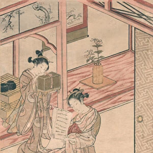 Courtesan and Young Attendant in a Parlor by Kitao Shigemasa, 1764-72 (woodblock print)