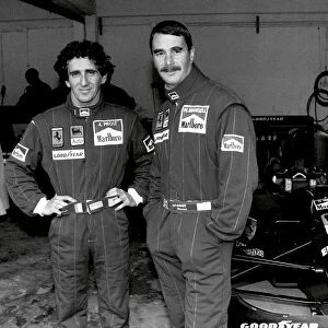 Racing Drivers Alain Prost and Nigel Mansell in the Ferrari Pit